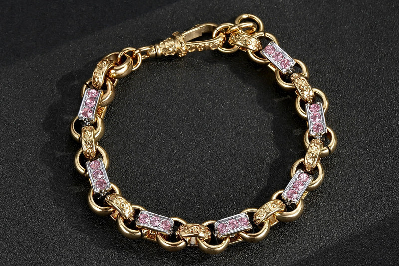 PINK 10MM TWO TONE GOLD & SILVER GYPSY LINK BRACELET - Image 3