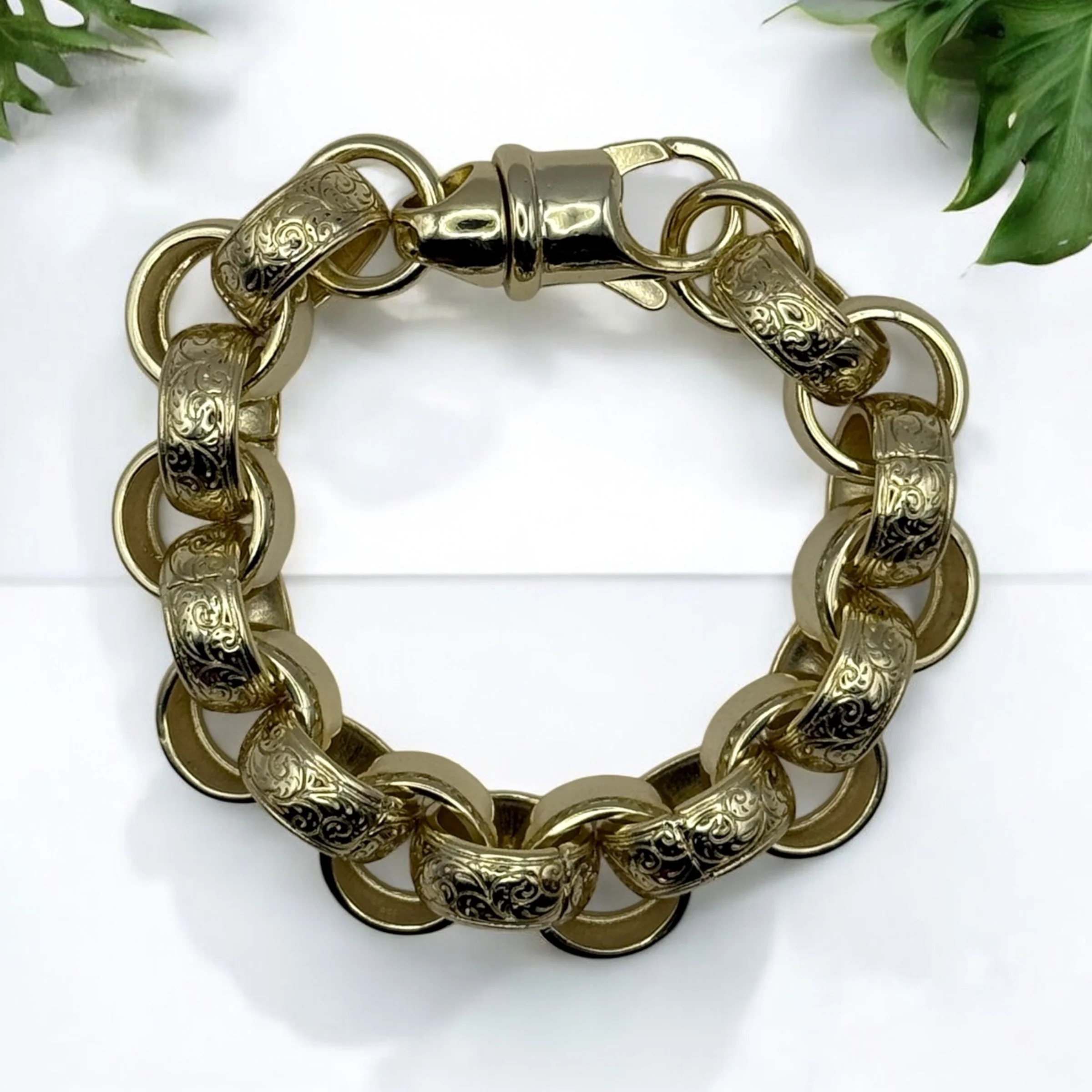 14mm Gold Filled fully welded Ornate patterned  Belcher Bracelet - Image 3