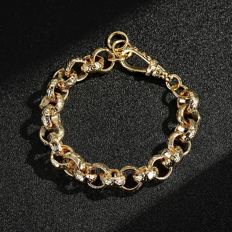 LUXURY GOLD 12MM DIAMOND CUT PATTERN BELCHER CHAIN AND BRACELET WITH ALBERT CLASP SET - Image 2