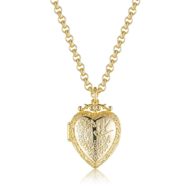 NEW GOLD-FILLED & BONDED HEART LOCKET WITH BIRDS AND FLOWERS