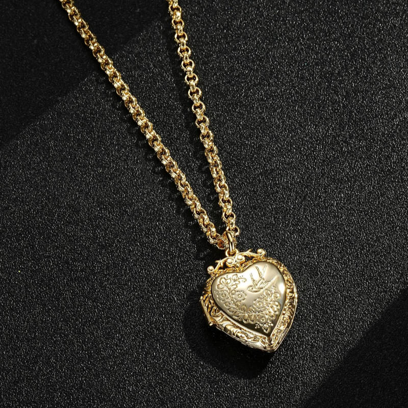 NEW GOLD-FILLED & BONDED HEART LOCKET WITH BIRDS AND FLOWERS - Image 2