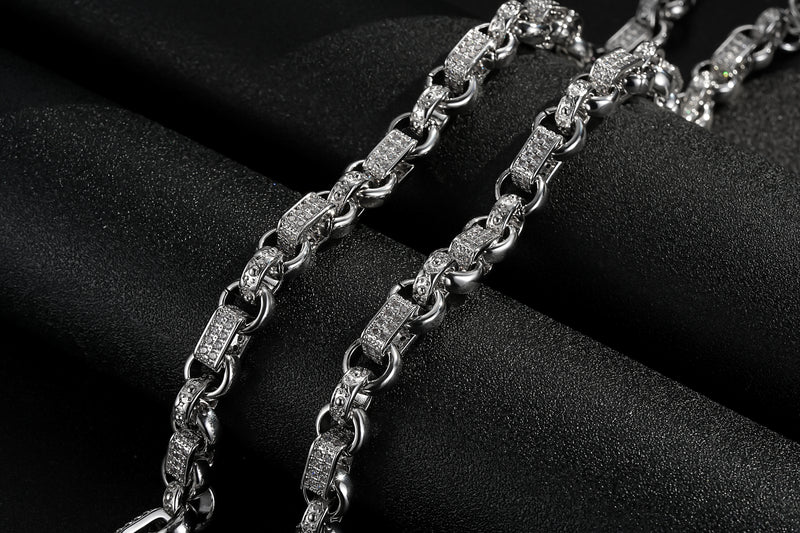 PREMIUM SILVER 10MM GYPSY LINK BELCHER CHAIN WITH ALBERT CLASP - Image 2