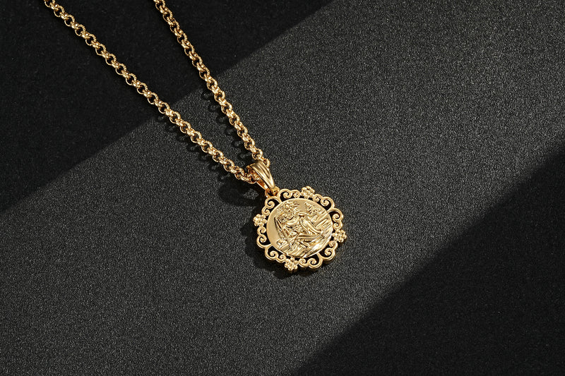 Waterproof Gold St Christopher Pendant with Flower Mount - Image 2