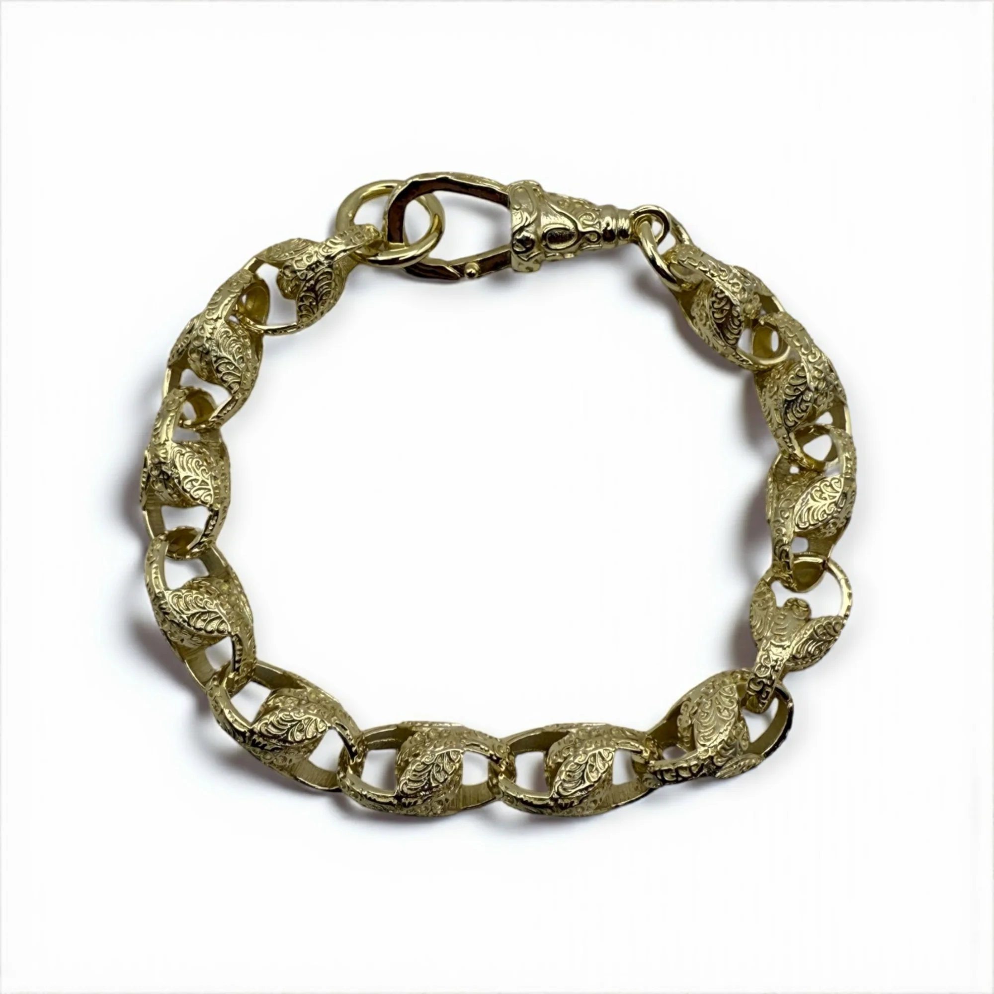 WELDED 8MM GOLD 3D PATTERNED TULIP BRACELET – FULLY PATTERNED
