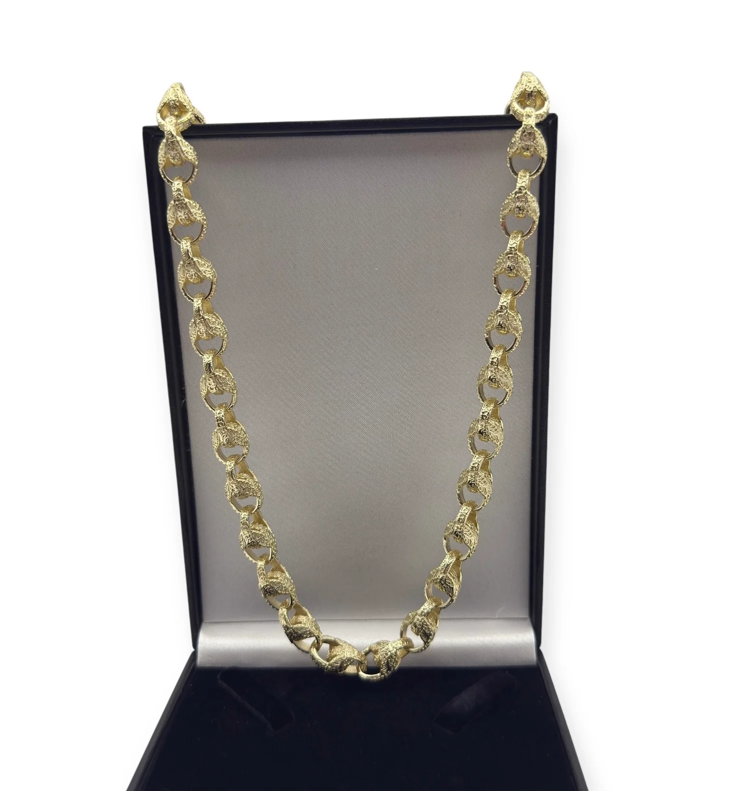 WELDED 9MM GOLD PATTERNED TULIP CHAIN - FULLY PATTERNED